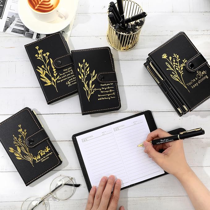 Dispowreath 20 Sets Thank You Leather Journal Notebook with Appreciation Ballpoint Pen Employee Gift for Teacher Nurse Coworker Team Office Staff Vet Tech Housekeeper (Black,Stylish)