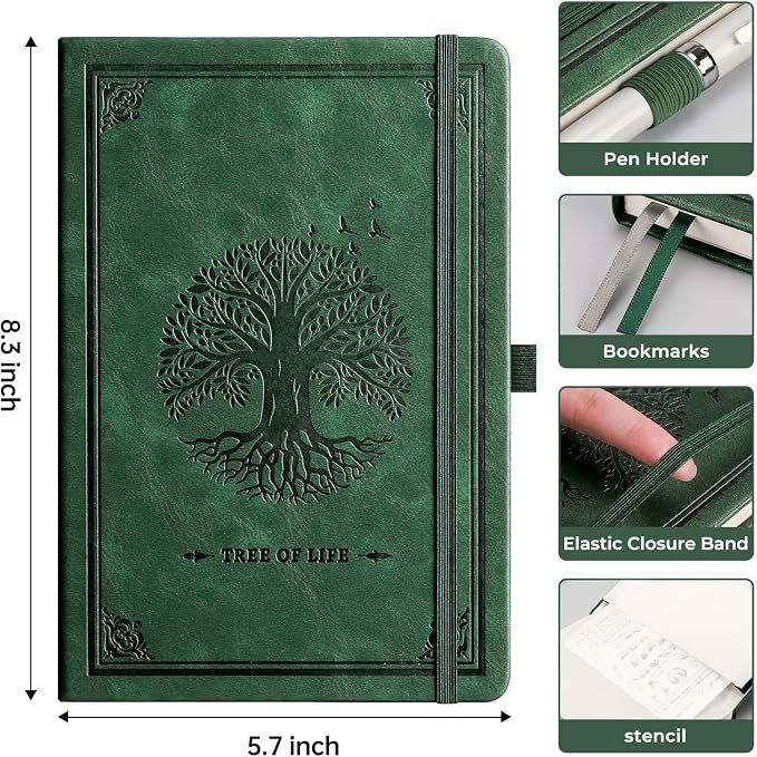 AHGXG Blank Journal Notebook, 192 Pages, A5 Medium Size (5.7'' x 8.3'') | Leather Hardcover, 100 GSM Thick Paper, for Sketching, Drawing, Painting (Dark green)