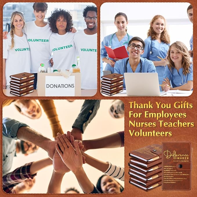Honoson 10 Sets Difference Maker Employee Appreciation Inspirational A5 Leather Journal Motivational Notebook with Pen Thank You Gift for Pharmacist Neonatal Nurses Vet Tech Affirmation Gifts