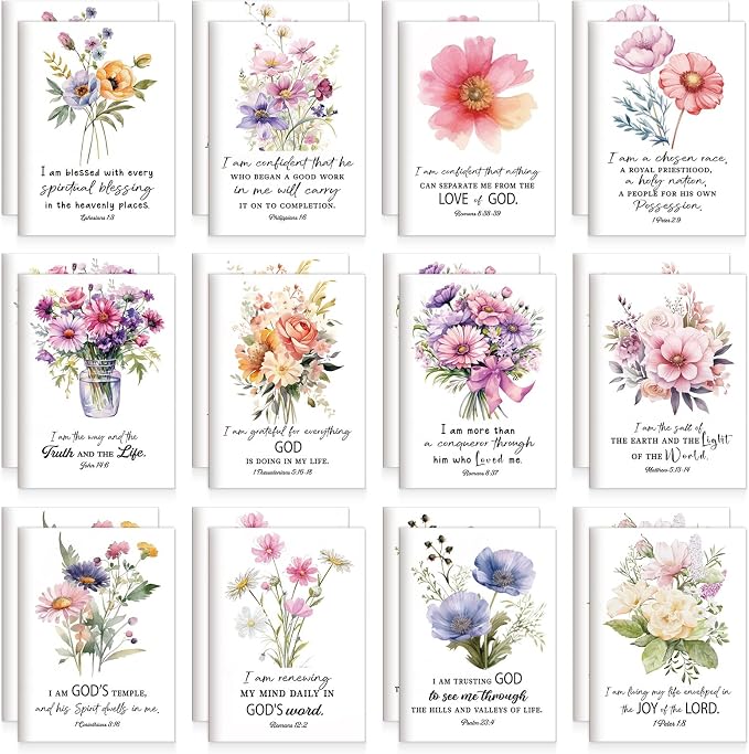 Tatuo 24 Pcs Watercolor Floral Christian Mini Notebook for Women Scripture Bible Verse Inspirational Notepads Pocket Prayer Journal for Church Gifts VBS Volunteer Appreciation Gifts 2026, 3.3 x 4.7 In