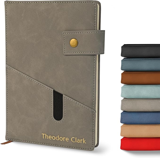 Promot Personalized Notebook - A5 Lined Leather PU Journal Notebook (Gray) | Premium Leather-Look Cover, Smooth Lined Writing Pages, Durable Everyday Design, Elegant Professional Appearance
