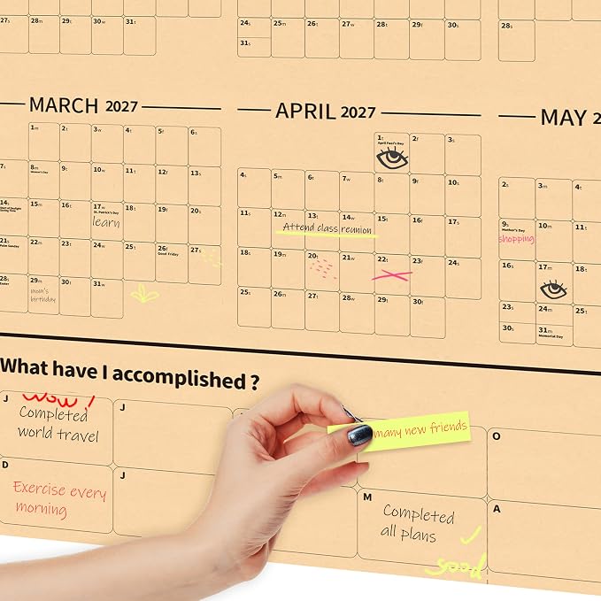 GuassLee Large Yearly Wall Calendar 2026-2027, Full Year Calendar One Page, Jun 2026- May -2027, Annual Wall Calendar 2027, 24"X 48" 12-Month Calendar Wall with Stickers