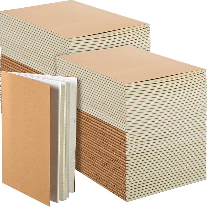 Mimorou 100 Pcs Journals Notebooks Bulk - Kraft Softcover A5 Small Notebooks 5.5 Inch x 8.3 Inch Notepads with 60 Page 30 Sheet for Writing Sketch Travel Office Supplies(Brown,Dot)
