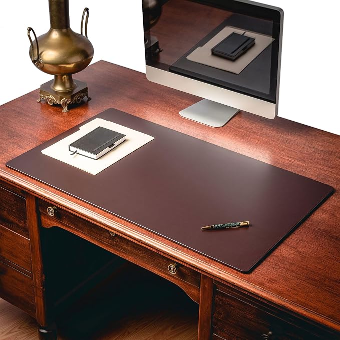 Dacasso 38 x 24 Chocolate Brown Leather Desk Mat w/Out Side Rails - Executive Desk Surface Protector - Luxury Leather Desk Blotter for Writing