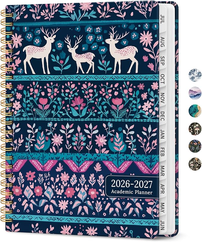 Planner 2026-2027, Academic Monthly and Weekly Calendar Planner for Women, July 2026 - June 2027, Hardcover Pretty Agenda Planner Book with Tabs, Spiral Daily Organizer for School Office Home Supplies, 6.3" x 8.5" - Nordic Forest