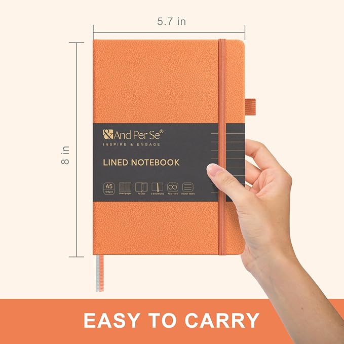 &And Per Se Lined Journal Notebook, 160 Pages, A5 5.7 x 8 inches College Ruled Thick Paper Notebook Journals for Writing, Hardcover Notebooks for Women Men Office School (1 Pack, Pumpkin Orange)