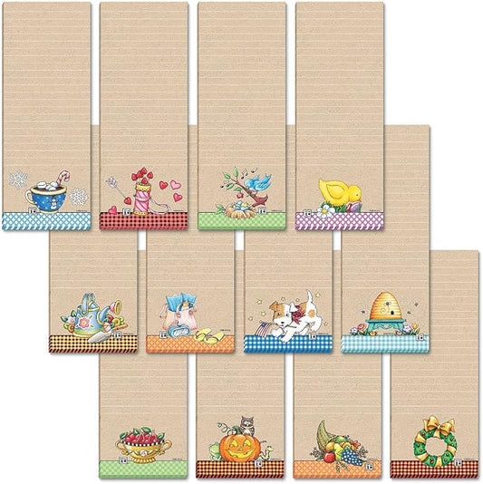 Current Mary Engelbreit Seasonal Characters Magnetic Notepad Set – Set of 12 Mini Memo Pads, 12 Designs, 30-Sheet Pads, 2½ x 6½ Inches, Shopping List, To-Do Notes, Printed in The USA