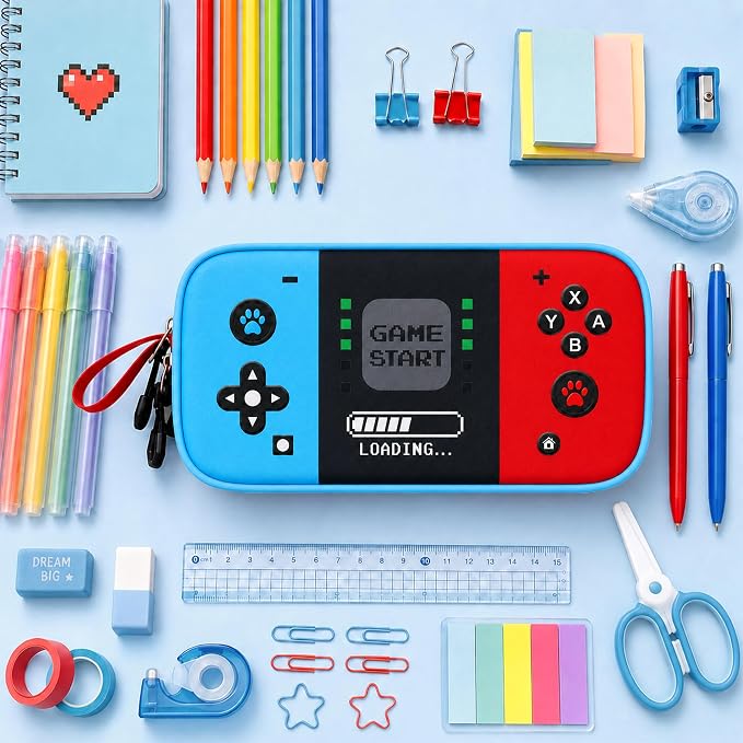 Pencil Case for Boys, Large Capacity Pencil Pouch with Zipper Compartments, Gamer Pen Bag Organizer for School Kids Teens