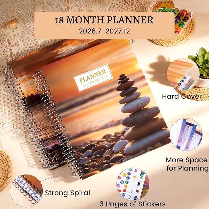 CAGIE Planner 2026-2027 18 Month July 2026-Dec 2027 Hourly Daily Calendar Weekly Monthly Planners Hardcover Large Yearly Agenda with Stickers Tabs for Women Work Mom, 8.5 x 11