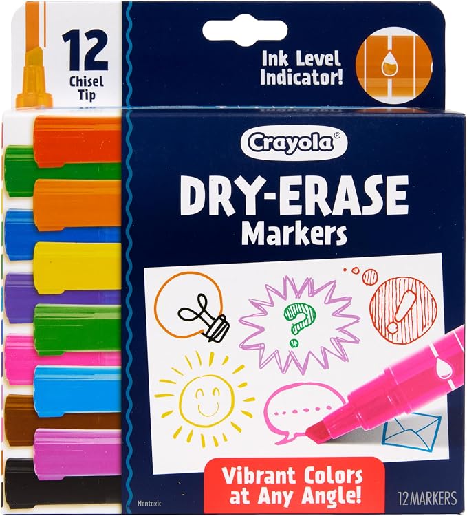 Crayola Take Note Dry Erase Markers for School (12ct) Essential Easter Basket Stuffers, Chisel Tip Whiteboard Markers, Spring Craft Supplies for Teachers, Low Odor (Pack of 2)