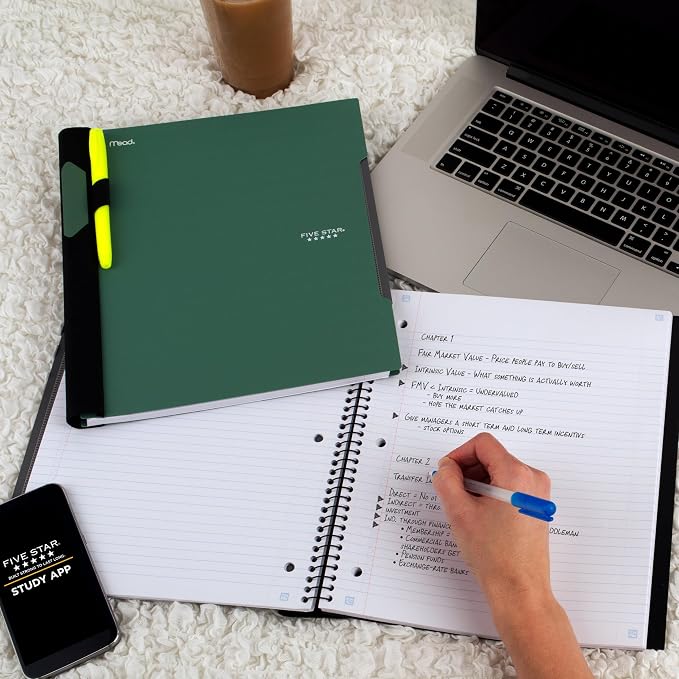 Five Star Advance Spiral Notebook + Study App, 1 Subject, College Ruled Paper, 8-1/2" x 11", 100 Sheets, Spiral Guard, Movable Tabbed Dividers, Seaglass Green (820012C-ECM)