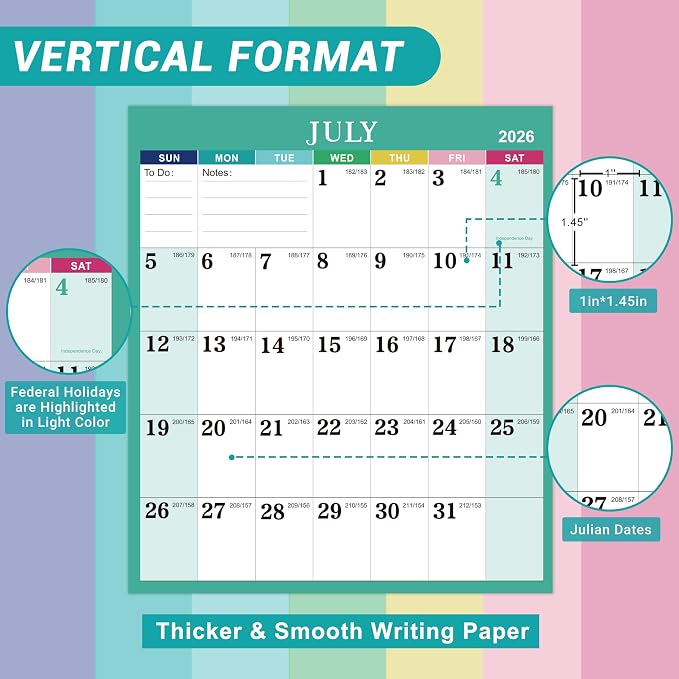 Yearly Wall Calendar 2026-2027 - 2026-2027 Calendar, July 2026 - June 2027 | Yearly Wall Calendar 26-27, 34.8"""" x 22.8"""" (Open), 26-27 Calendars Vertical, One Page for Organizing - Colorful Lump