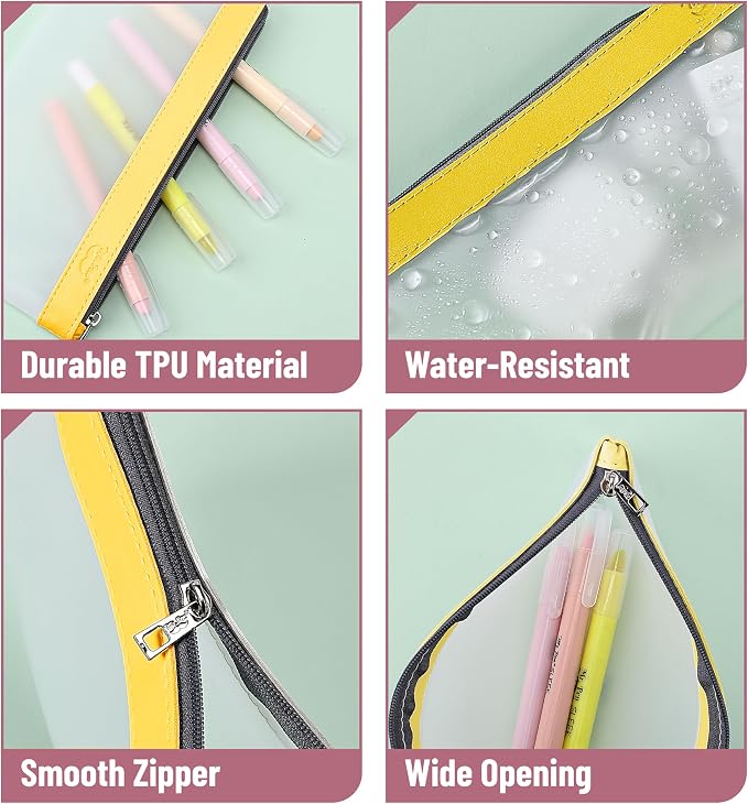 Mr. Pen- Clear Pencil Pouch, 8.50"x4.25", 3 Pack, Durable TPU Material | Medium Water-Resistant Pencil Bags with Smooth Zipper, Multipurpose Clear Pouch for Stationery, School, Office