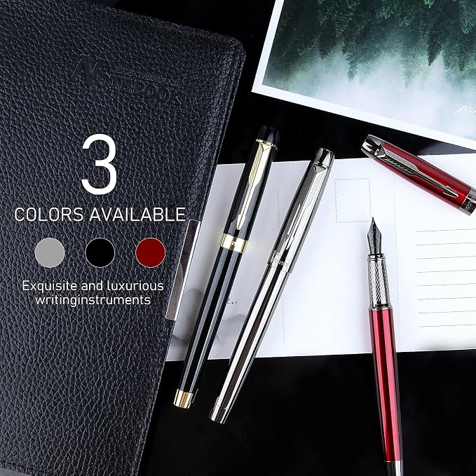 Fountain Pen with Fine Nib & Black Ink, Refillable & Elegant Bent Nib Design, Calligraphy Pens for Writing, Best Fountain Pen for Smooth & Fancy Writing(Grey)
