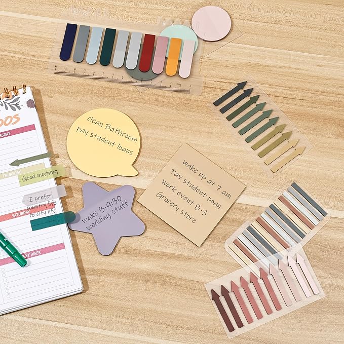 BAYTORY 1700 Sheets Transparent Sticky Notes, See Through Sticky Tabs | Book Annotation Kit for Bible Study, 4Pcs Double Marker Pens, Transparent Index Tabs for Annotation Kit (Dark Colors)
