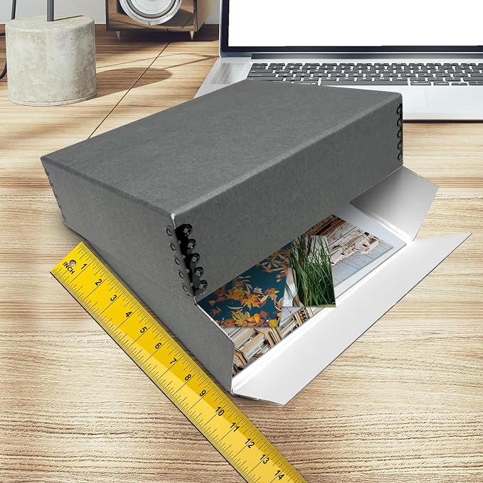 Golden State Art, Drop Front Archival Storage Box, Gray, 9.75x12.75x3 Inch | Acid-Free Museum Box with Metal Edge Corner, for Storing Artwork Photos Documents Prints Arts And Crafts