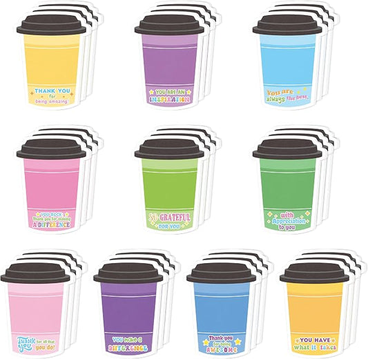 Xqumoi 30 Pack Employee Appreciation Coffee Cup Sticky Notes - Self Sticky Notepad Writing Memo Pad for Coffee Lover Staff Member Colleague Worker Office School Supply