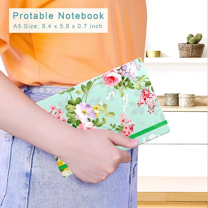 Lined Journal Notebook, Hardcover Journal for Women, Medium 5.7 x 8.4 in, 160 Pages Thick Paper, Cute Aesthetic Floral College Ruled Notebook for Writing Journaling Work Office School, Flower