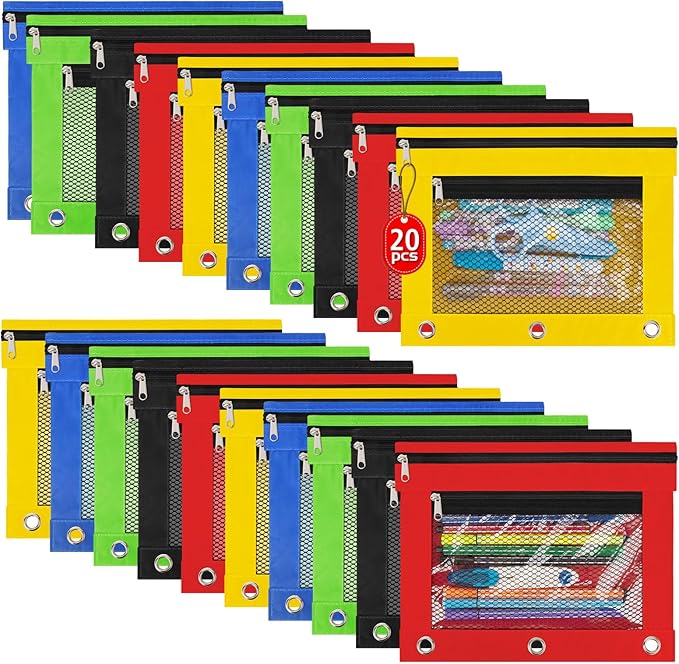 20 Pack Pencil Pouch for 3 Ring Binder Colorful Binder Pencil Pouch with Zipper, Pencil Pouch Bags for Classroom Bulk Pencil Pouch Box Pencil Case for Storing School Teacher Supplies 5 Colors