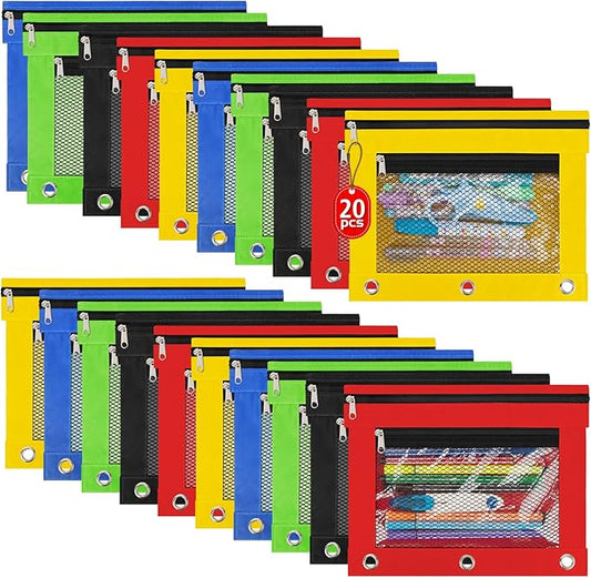 20 Pack Pencil Pouch for 3 Ring Binder Colorful Binder Pencil Pouch with Zipper, Pencil Pouch Bags for Classroom Bulk Pencil Pouch Box Pencil Case for Storing School Teacher Supplies 5 Colors