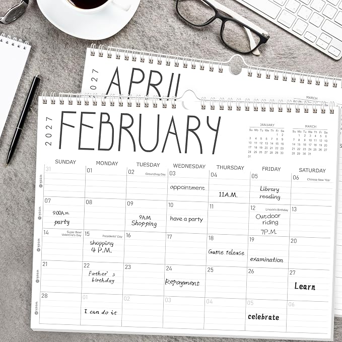 GuassLee Wall Calendar 2026-2028, 24-Month Academic Calendar Runs from June 2026 until May 2028,14" X 11" Hanging Monthly Planner with Thick Paper, Ruled Blocks for Home School Office Organizing