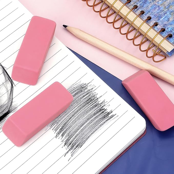 Tamaki Large Erasers, Pink, Pack of 6 | Pencil Erasers for Drawing, Artist Eraser