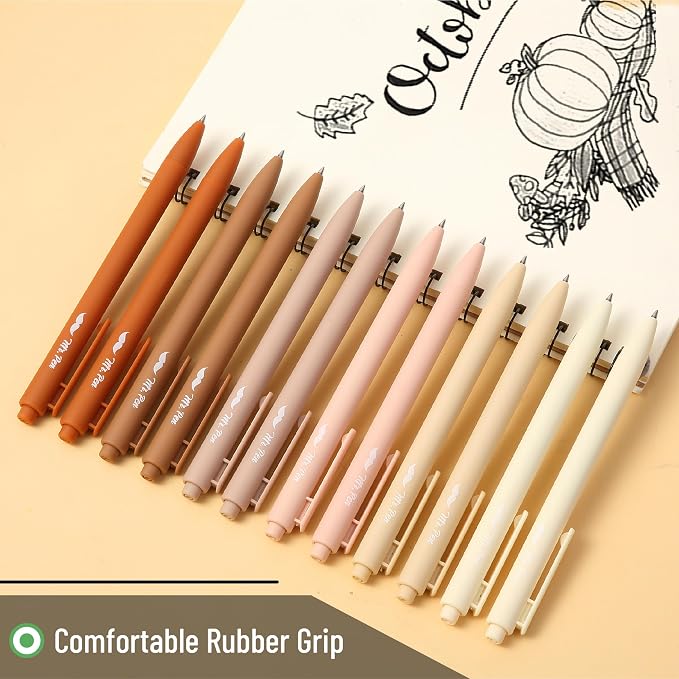 Mr. Pen- Retractable Gel Pens, 12 Pack, Black Ink, Natural Colors Barrels | Fine Point 0.5mm, Fast Dry, Smooth Writing, Cute Pens for Drawing, Writing Planner and School Supplies