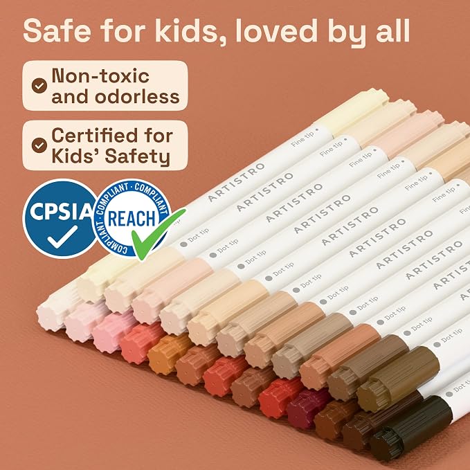 ARTISTRO 24 Skin Tones Acrylic Paint Markers - Paint Pens for Drawing - For Fabric, Rock, Glass, Wood, Molds - Arts & Crafts Gift for Adults, Teens, Kids, Classroom Must Haves & School Supplies