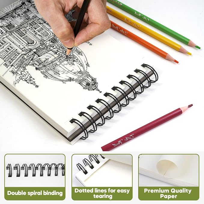 CONDA 5.5 x 8.5 Sketchbook Book, Top Spiral Bound Sketch Pad, 2 Pack, 80 Sheets Each (68lb/100gsm), Acid Free Art Paper for Drawing, Painting, Writing, Ideal for Beginners Artists Students Kids