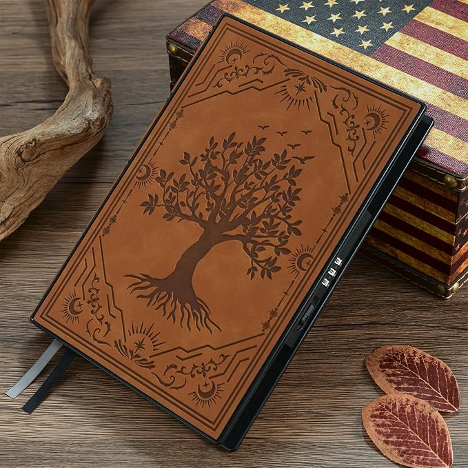 ZXHQ Diary with Lock, Hardcover(14.8 cm x 21 cm) Leather Lock Journal, Built-in Lock, 180° Lay Flat, Tree of Life Embossed Cover, 100 Gsm Thick Paper