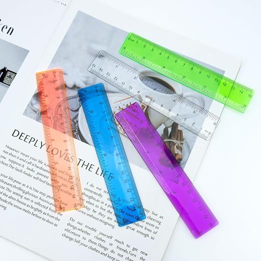 5 PCS 15 cm / 6 Inch Clear Plastic Colorful Rulers See Through with Inches and Centimeters Lightweight Small Ruler School and Office Supplies Assorted Colors