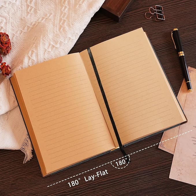 Vintage Hardcover Lined Notebook A5 Journal - 384 Pages 100 GSM Thick Kraft Paper Writing Journal for Men & Women Light Brown 5.51" x 8.50"