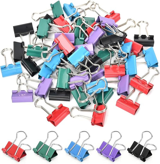 Binder Clips, 50 Pack, 0.75 in Small Paper Clips for Office, (Mixed Color)