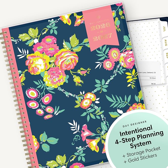 Blue Sky 2026-2027 Weekly & Monthly Academic Planner, 8.5"x11", Peyton Navy | July 2026 - June 2027, Clear Pocket Cover, Laminated Tabs, Storage Pocket, Stickers, Academic Year, Day Designer