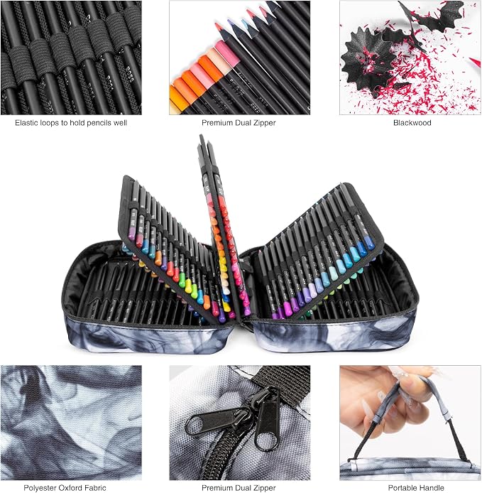 H & B 120-Color Colored Pencils Set with Mandala Coloring Sheets, Eraser, Sharpener - Soft Oil-Based CoresArt Supplies Drawing Kit for Adults, Kids, and Beginners