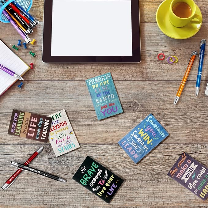 Geyee 24 Pcs Mini Motivational Pens Inspirational Notepads Bulk Appreciation Gifts Small Journals Funny Ballpoint Pen Set Prizes Men Women Office Travel Party Favors(Life)