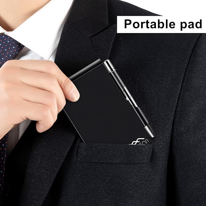amassan Metal Small Notebook, Mini Notepad, Small Pocket Notepad Aluminum Note Case with Mini Metal Pen and 60-Page Sheets - Memo Books Note Pads (2pcs-Black+Black)