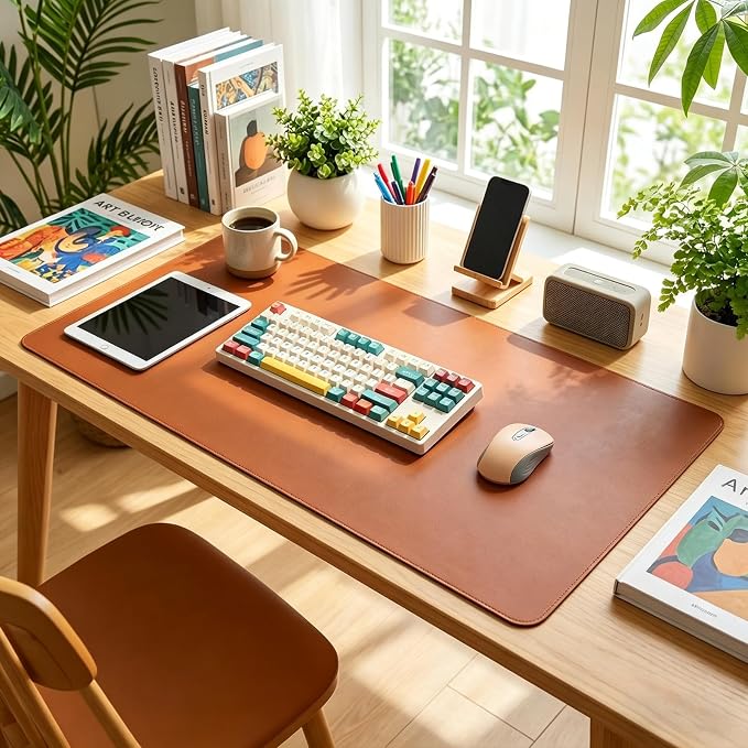 Leather Desk Pad Protector,Non-Slip Mouse Pad,Laptop Desk Pad,Office Mouse Mat,Waterproof Leather Desk Blotter,Desk Writing Pad for Office and Home (Brown,13''x20.09'')