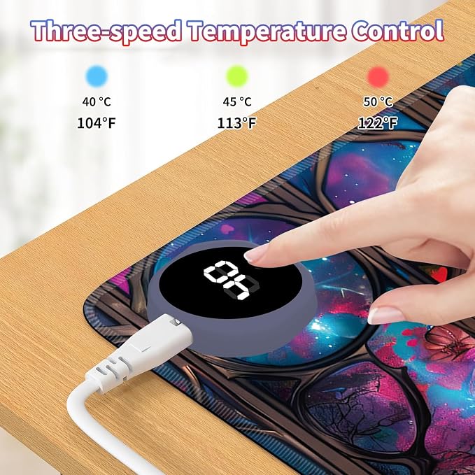 Heated Desk Pad Large Mouse Pad 31.5 x 13 inch with 3 Levels Heating & Auto Shut-Off Warm Mouse pad PU Leather Computer Mousepad for Home Office Work - Galaxy Tree Moon