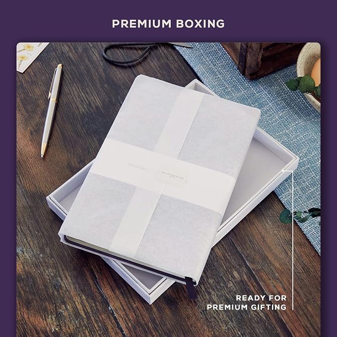 BEECHMORE BOOKS Premium Lined Leather Journal for Men & Women, 5" x 8" (A5) Thick 120gsm Ivory Cream Paper Notebook, Hardcover Vegan Leather Personal Diary, With Gift Box (Royal Plum)
