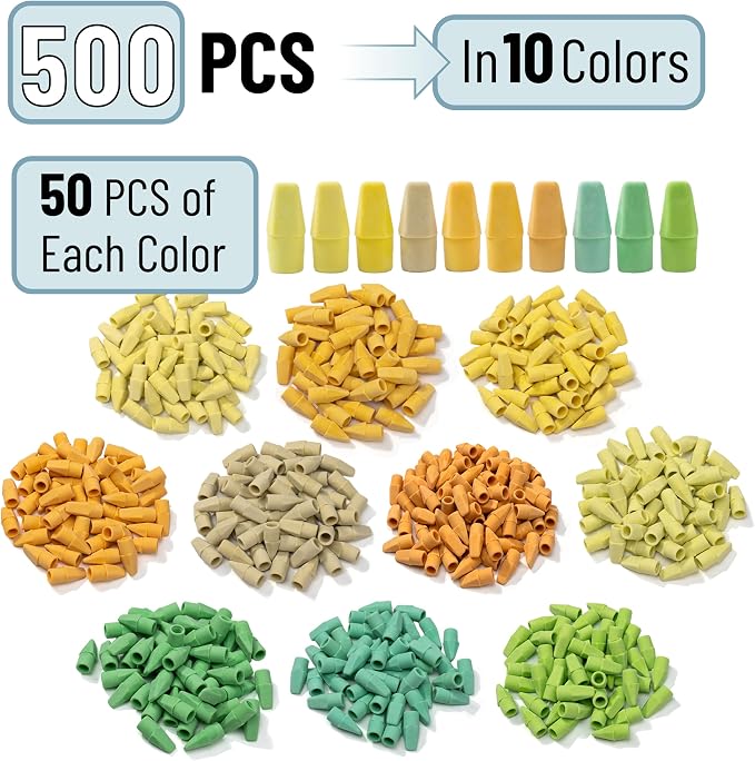 Mr. Pen- Pencil Erasers Toppers, 500 Pack, Colorful, Latex Free, No Smudge | Mr Pen Erasers for Pencils