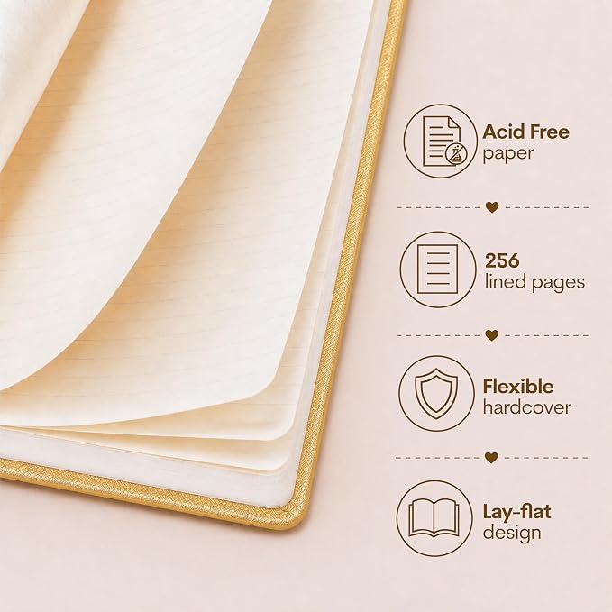 WORLD TRAVELER Eccolo A5 Hardbound Journal Notebook 256 Ivory Lined Pages | Sturdy Flexible Hardcover, 80GSM Acid-Free Ivory Pages, Smyth-Sewn Lay-Flat Binding, Ribbon Bookmark