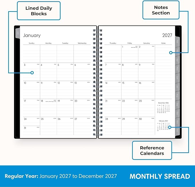 Blue Sky 2027 Weekly & Monthly Planner Notes, 5.875"x8.625", Enterprise | January 2027 - December 2027, Flexible Cover, Wirebound, 30 Extra Notes Sheets, Laminated Tabs