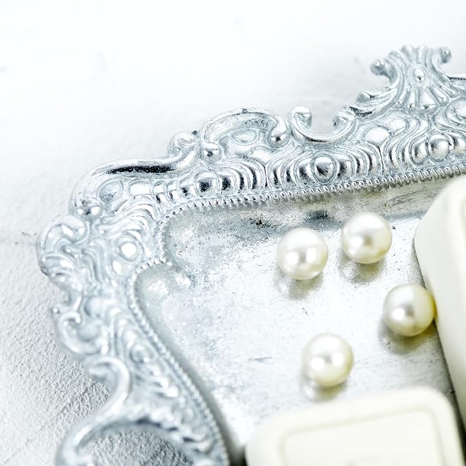 Funly mee 8 x 7 inches Antique Trinket Dish Vintage Jewelry Tray, Ring Holder (Sliver, M)