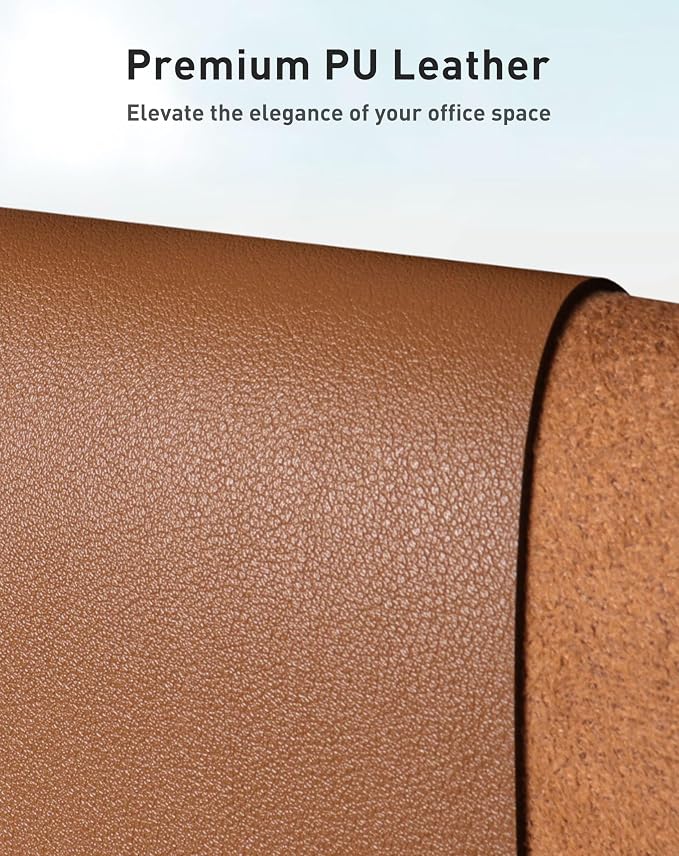 Aothia Faux Leather Desk Mat - Large Mouse Pad, Non-Slip PU Leather Blotter, Waterproof Writing Surface for Office and Home (Brown, 63" x 17")