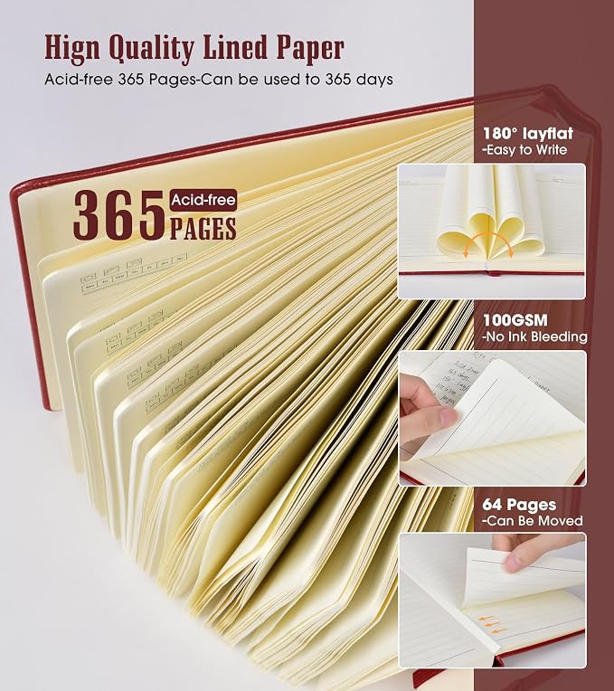 Lined Journal Notebook, 365 Pages B5 Large Journals for Writing College Ruled Notebook, Hardcover Leather Journal for Women Men, Daily Notebook for Work, Note Taking, 100Gsm Paper ( 7.6'' X 10'' Wine)