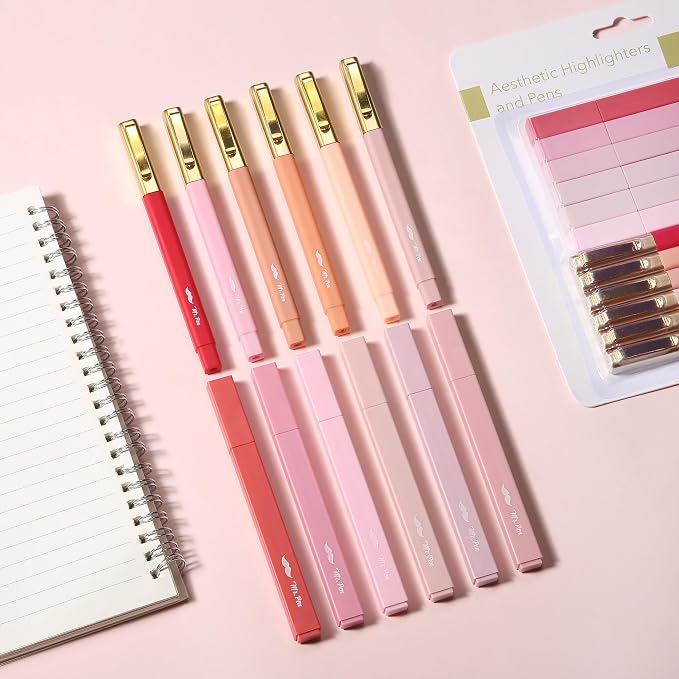 Mr. Pen- Aesthetic Highlighters and Ballpoint Pens No Bleed, 12 Pack | Shades of Pink, Bible Highlighters and Pens No Bleed, Fast Dry and No Smear for Bible Journaling, Planner, School Supplies
