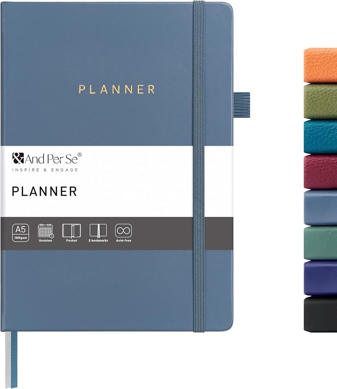 And Per Se Undated Academic Planner, Weekly & Monthly Planner with Goal & Habit Tracker, A5 Hardcover, Dark Blue