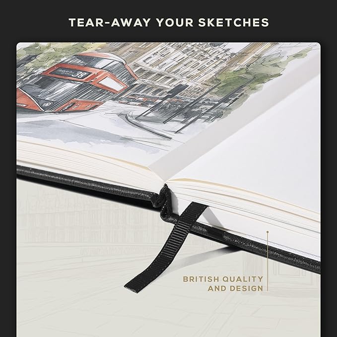 Beechmore Books Heavyweight Mixed Media Sketchbook - A4 8.5"x11" 300 GSM 48 Pages, Hardcover Lay-Flat Professional Journal for Painting, Acrylics and Wet Media