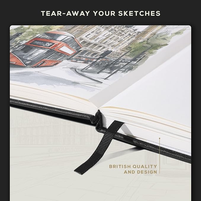 Beechmore Books 300 GSM Heavyweight Mixed Media Sketchbook A5 5.8" x 8.3" Vegan Leather Hardcover Professional Art Journal for Paintings, Gouache and Ink